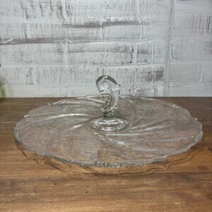 Heisey Orchid Waverly Etched Detail Sandwich Server Handled Tray